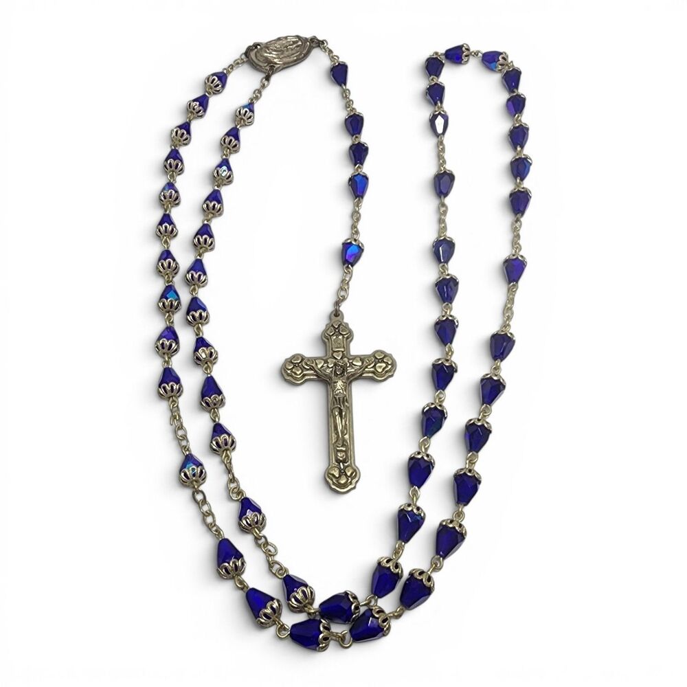 VTG Italian Rosary with Blue Glass Beads